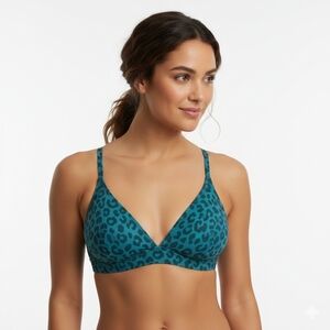 Shade & Shore Size 36C Blue Leopard Print Strappy Back Bikini Top
